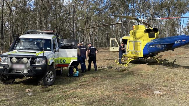 The RACQ LifeFlight Rescue helicopter went to the aid of a rider aged in his sixties after he came off his bike during a group ride with friends in a South Burnett bushland area on Sunday afternoon.