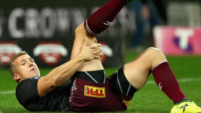 Trent Hodkinson warms up for Manly’s clash with Melbourne in Round 11.