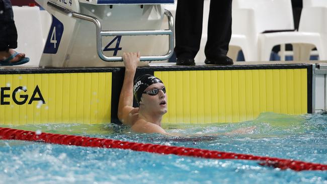 Elijah Winnington pictured during the mens open 200m freestyle at the 2018 Queensland Swimming Championships at Chandler. Picture: Josh Woning