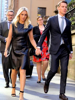 Another day, another black dress for Roxy Jacenko accompanying husband Oliver Curtis to court for his insider trading trial. Picture: John Grainger