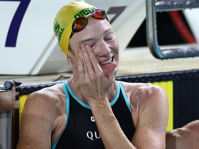 Cate Campbell reacts after finishing seventh in the 50m freestyle final. Picture: Getty Images