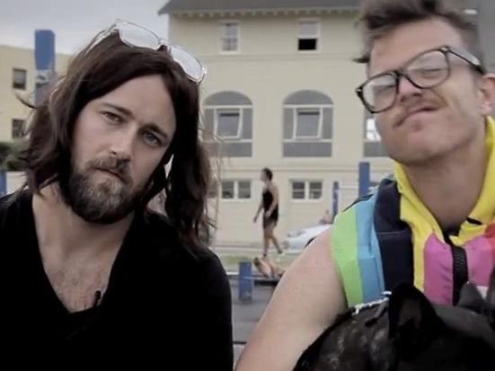 Actor Christiaan Van Vuuren (l) and Nick Boshier from YouTube internet website video program 'Bondi Hipsters'.