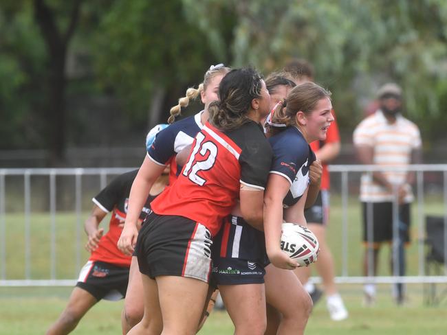 Kirwan State High School hosts St Patrick's College, Mackay, in round 1 of the 2025 Aaron Payne Cup. Senior Girls. Picture: Evan Morgan