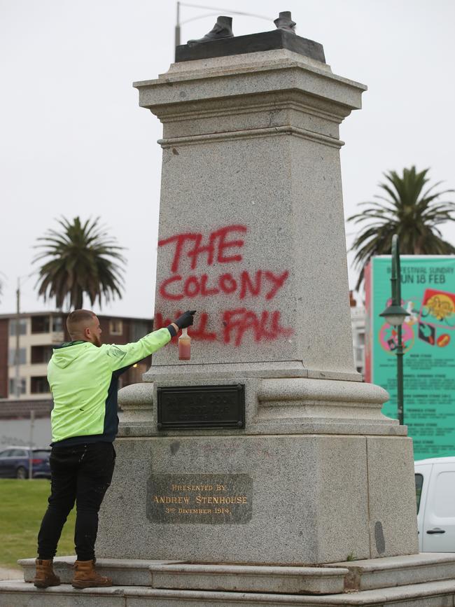 The statue on Thursday after being vandalised. Picture: NCA NewsWire/David Crosling