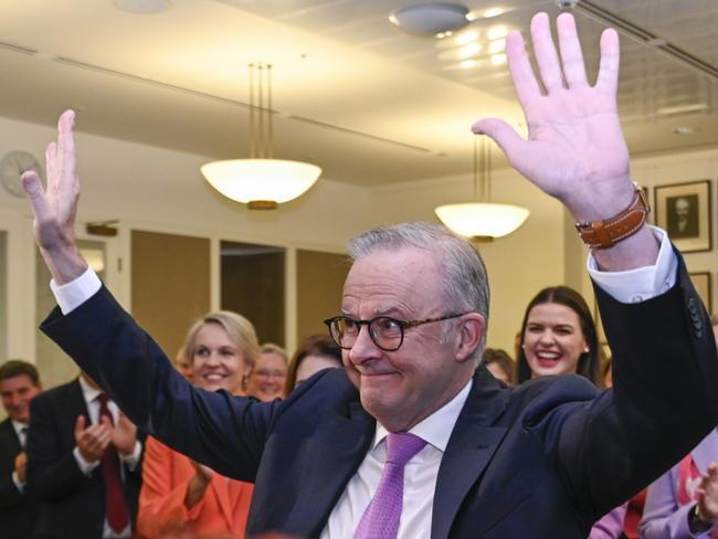 Prime Minister Anthony Albanese was greeted by cheers and applause as he entered the Labor party room. Picture: NewsWire / Martin Ollman