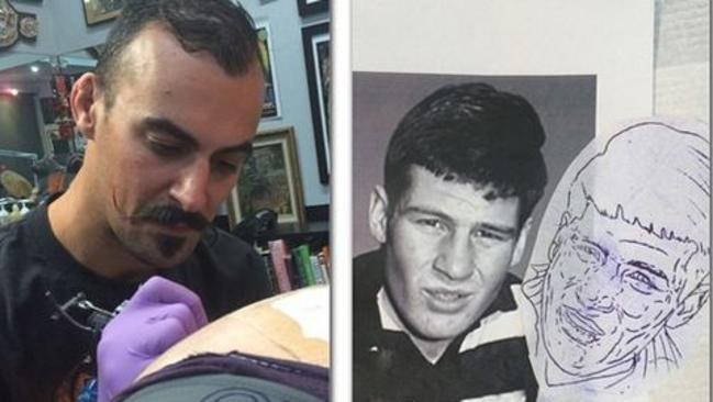 Dane Swan getting a Sam Newman tattoo on his bottom SOURCE: Instagram/danes84