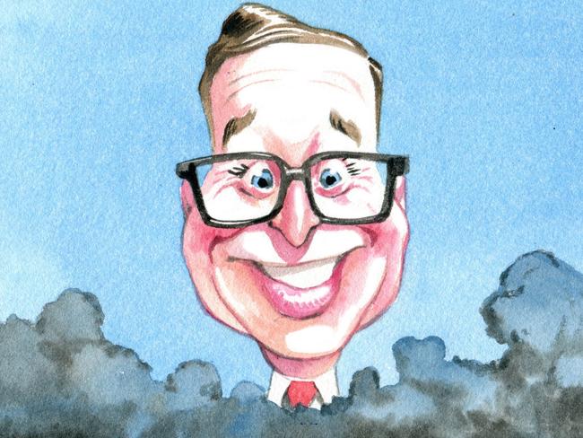 Alan Joyce Qantas with his head above the dark clouds Artwork by Sturt Krygsman.jpg