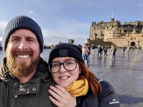 Amy Webster and Ben Goodwin, gave up their jobs and their lease because they were due to fly in late January 2021. Picture: Supplied