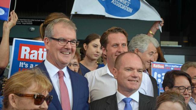 ON THE TWEED: NSW Labor Leader Michael Daley with candidate for Tweed Craig Elliot and the party faithful in Tweed Heads South. Picture: Michael Doyle