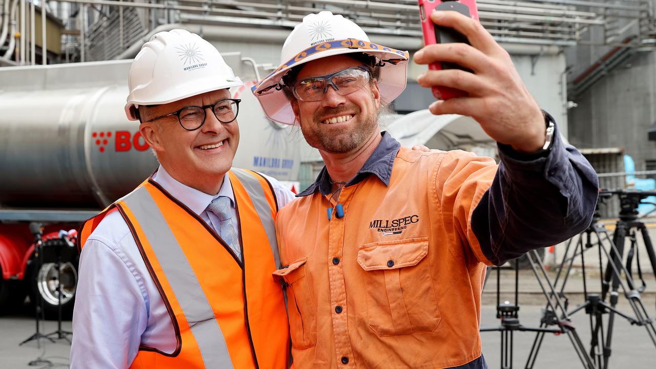 Posing for a selfie with contractor Luke Sperring. Picture: Toby Zerna