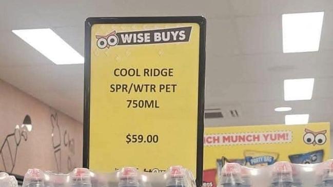 Allegations of price gouging on bottled water at a Brisbane Night Owl convenience store were circulating on social media on Wednesday morning, as people prepared for the arrival of Tropical Cyclone Alfred.Night Owl's head office has refuted the claims. Picture: Supplied