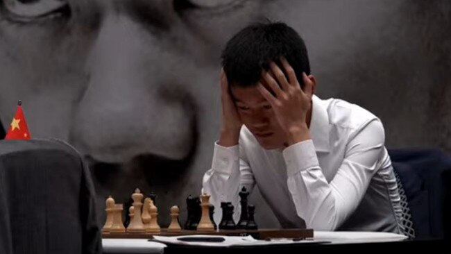 Ding Liren ran out of time and “froze” at the board. Picture: Chess.com