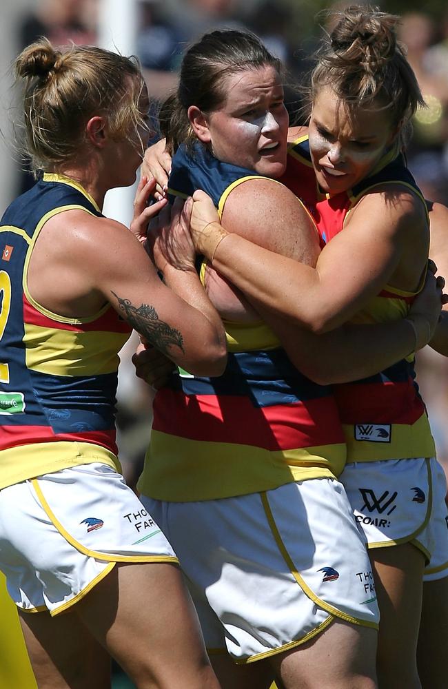 Sarah Perkins celebrates a goal. Picture: Wayne Ludbey