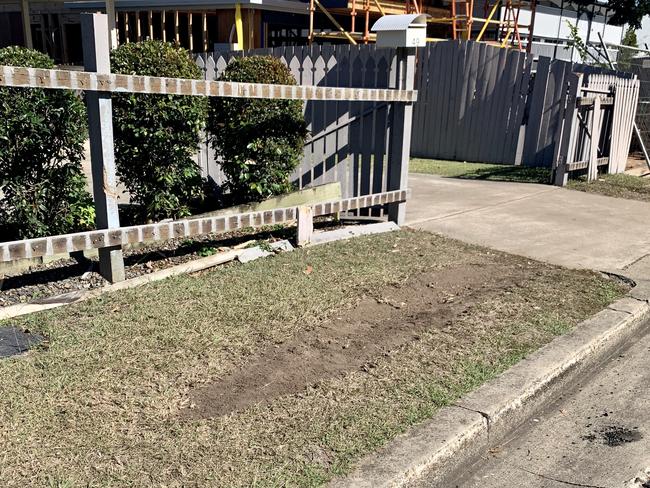A Moorooka property has been damaged after a car crashed into a fence overnight. Picture: Isabella Magee