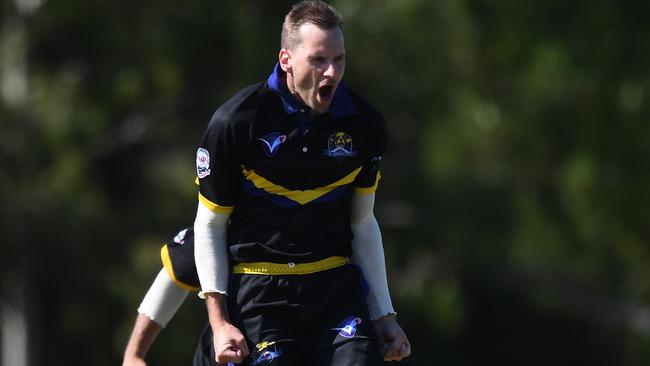 Luke Davis celebrates a wicket for St Bernard’s. Picture: Julian Smith