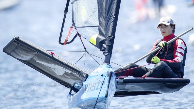 Hugo Allison during the PJ Super Series at Sandy Bay Sailing Club. Picture: Chris Kidd