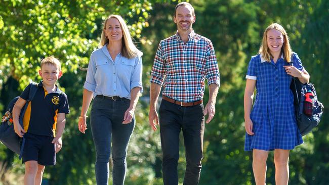 Leigh and Bree Findlay with kids Lachlan, eight, and Zara, 12. in Shepparton, where they moved from Melbourne. Picture: Jay Town