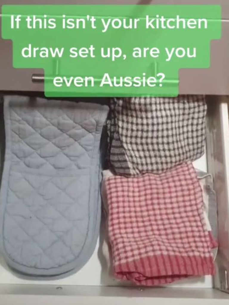 Third drawer can be tea towels and cling wrap – either a combo of both or just one of them.