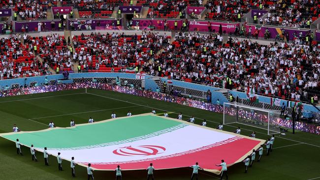 The Iranian flag before a game at the World Cup.