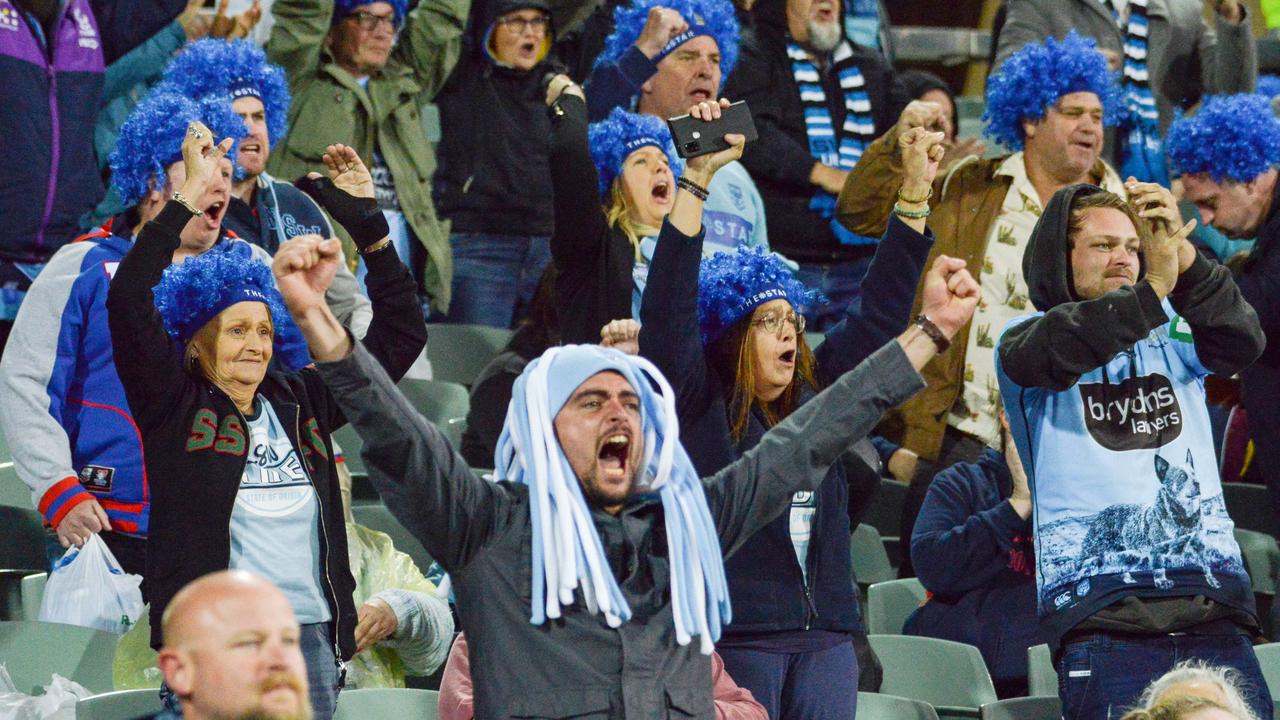 State of Origin - NSW v's QLD Rugby League at Adelaide Oval, November 4, 2020. Fans in the crowd. Picture: Brenton Edwards