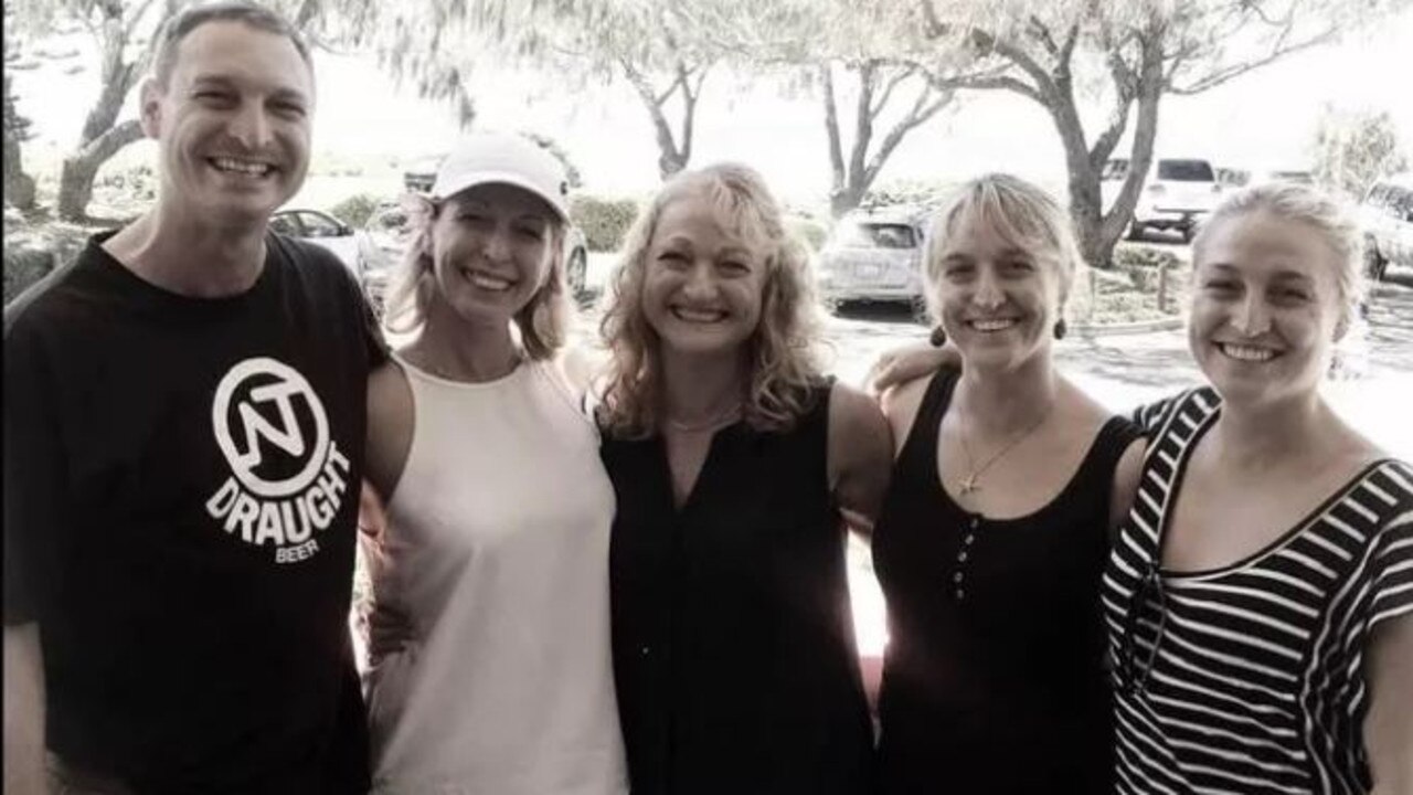 Charlie with his sisters, Michelle, 45, twins Jacqui and Maria, 40, and their mother Denise, 67 (centre). They are all now in Greece to be with Charlie. Picture: Michelle Kathopoulis