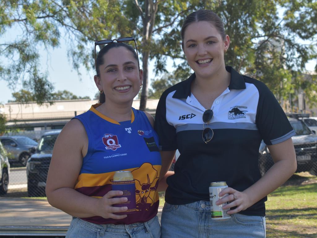 Erin McKinnon and Melissa Laird at the AFL Capricornia senior grand final day at Stenlake Park, Rockhampton, on August 31, 2024.
