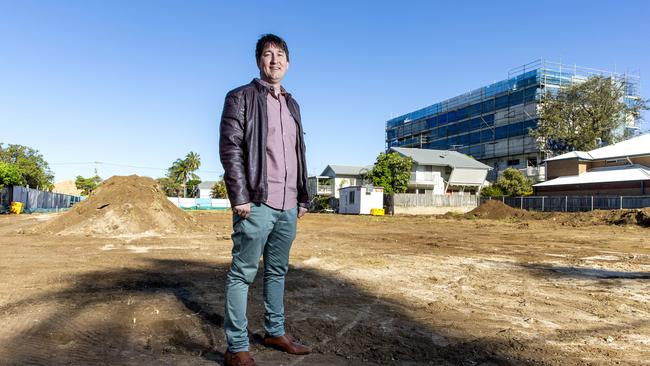 Developer Justin Ham at the site of new Wynnum Cinema in Berrima Street before construction started. Picture: AAP Image/Richard Walker