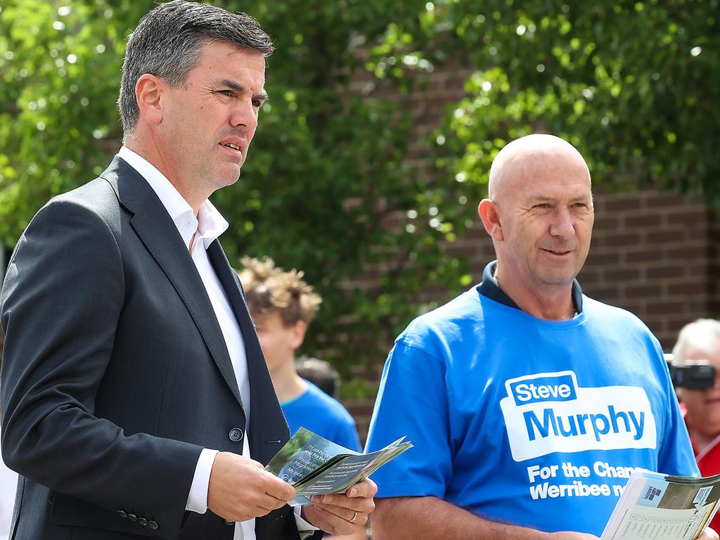 Brad Battin visited both Prahran and Werribee in a long day of campaigning, tempering expectations on the party and his leadership. Picture: Ian Currie