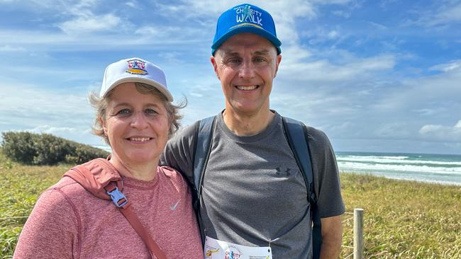 Sydneysiders, Gibson and Hugh Darling took a weekend away to jump on the chance to trek with the more than 850 other entrants in the annual Byron to Ballina Charity Coastal Walk on Saturday. Picture: Cath Piltz