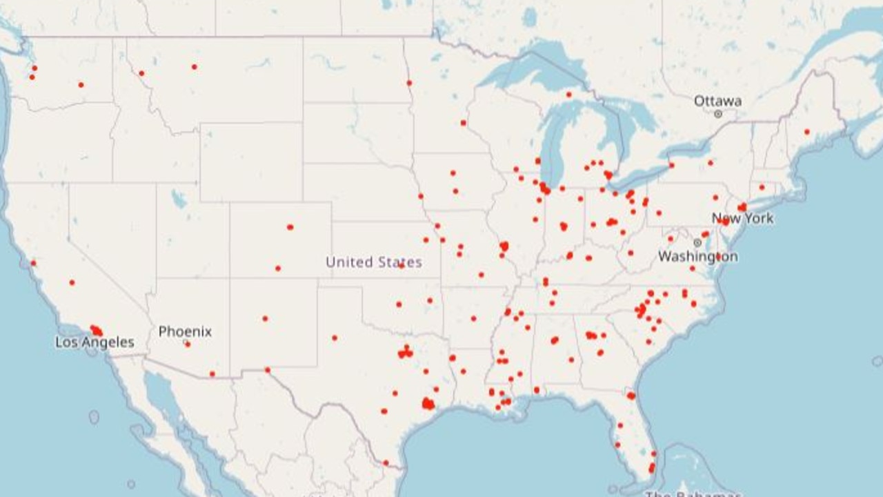 This shows where children under 11 have been killed. Picture: Gun Violence Archive