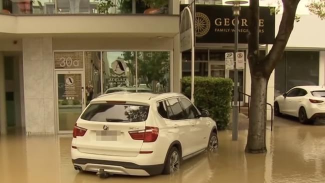 A burst water pipe has flooded Halifax Street in Adelaide CBD. Picture: 7 NEWS