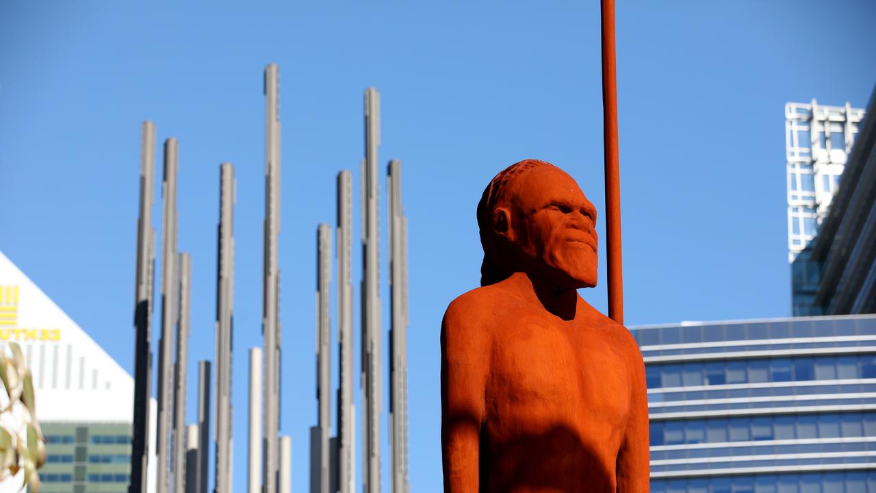 Wirin is a 9 metre high sculpture in Yagan Square, Perth. This primal spirit is described by its creator Tjyllyungoo, aka Lance Chadd, as a personification of the “eternal sacred force” that “connects all life of ‘boodja’, or mother earth”. Picture: AAP