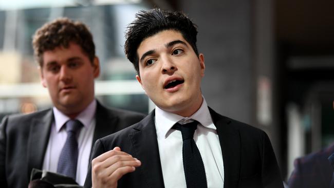 Student activist Drew Pavlou leaves the Brisbane Magistrates Court on Monday. Picture: Dan Peled