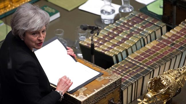 Theresa May at the dispatch box earlier today. Picture: AFP. 