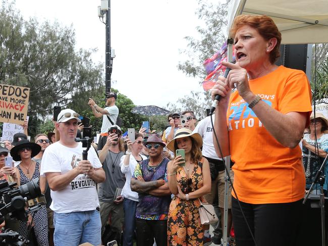 Protesters Rally against mandatory vaccines at the Millions March at Kurrawa Park on Saturday.Pic Mike Batterham