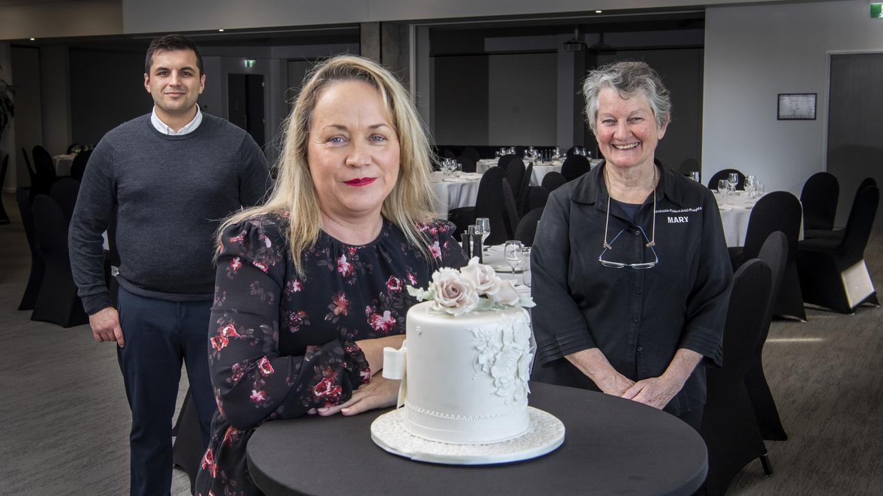 Wedding Expo to be held at The Oaks. (From left) Jake Murray, Oaks Toowoomba manager, Trudi Bartlett, Regional Development Australia and Mary Reid. Thursday, June 17, 2021. Picture: Nev Madsen.