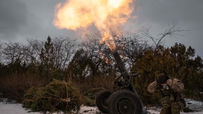 The 93rd brigade firing a French 120mm rifled towed mortar. Picture: AFP