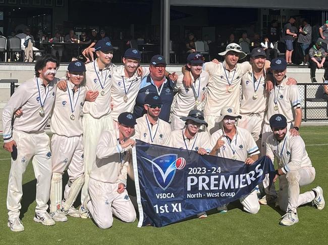 Kew celebrates its VSDCA North-West premiership.