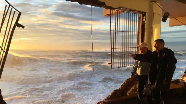 The inside of Coogee Surf Life Saving Club is pictured battered following massive storms across the NSW east coast. Picture: Supplied