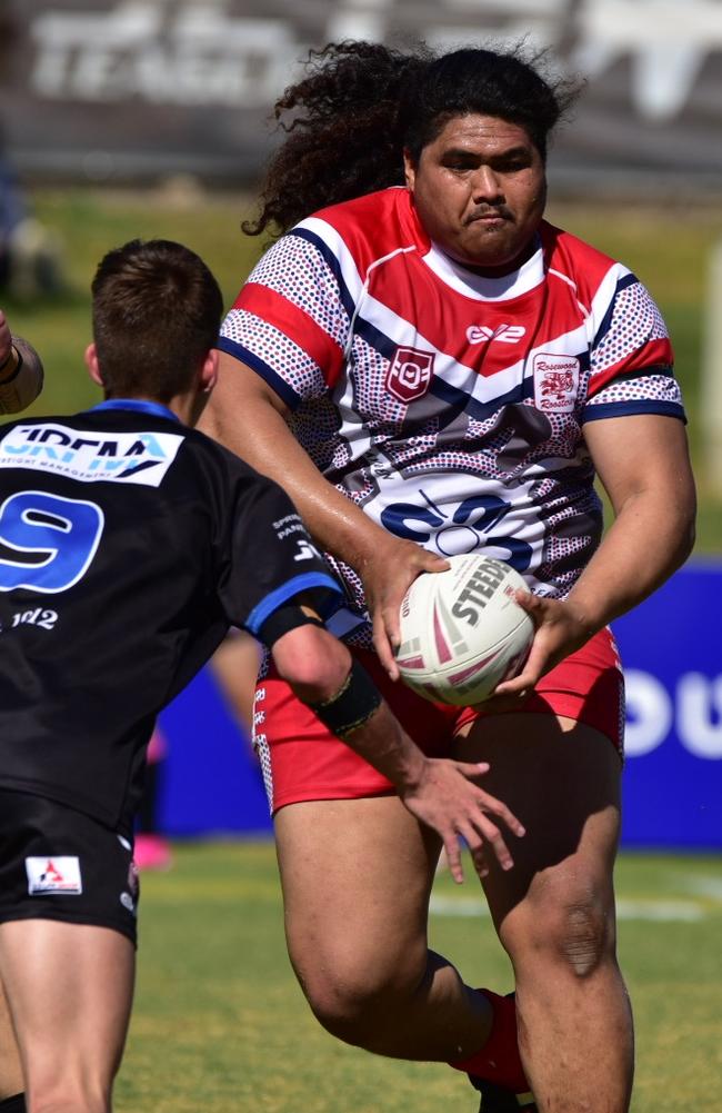 A powerful Rosewood run in the Rugby League Ipswich Reserve Grade preliminary final between Rosewood and Goodna. Picture: Bruce Clayton