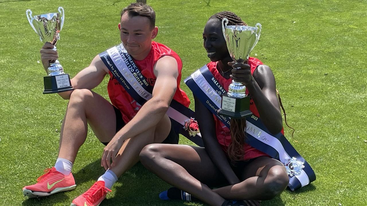 Jack Hale and Nyajima Jock celebrates winning the Ballarat Gift. Picture: Shane Jones.