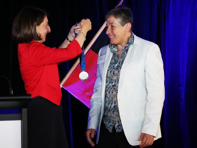 Premier Gladys Berejiklian awarded Jacki Largo with the Pride of Australia medal. Picture: Toby Zerna