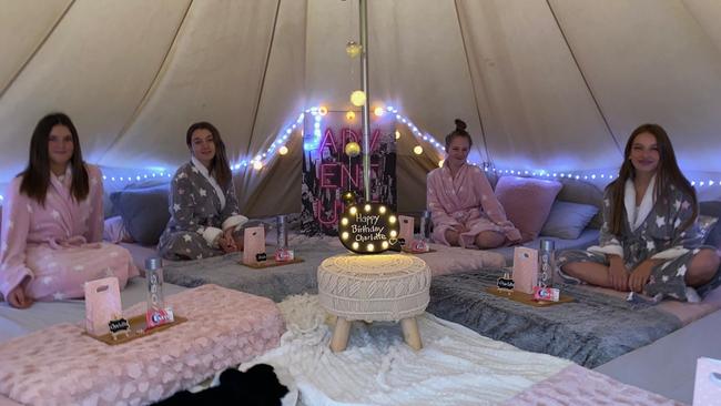 Teens enjoy a unique ‘glamping’ birthday party set in the comfort of their backyard by Melbourne Glamping. Photo: Melbourne Glamping