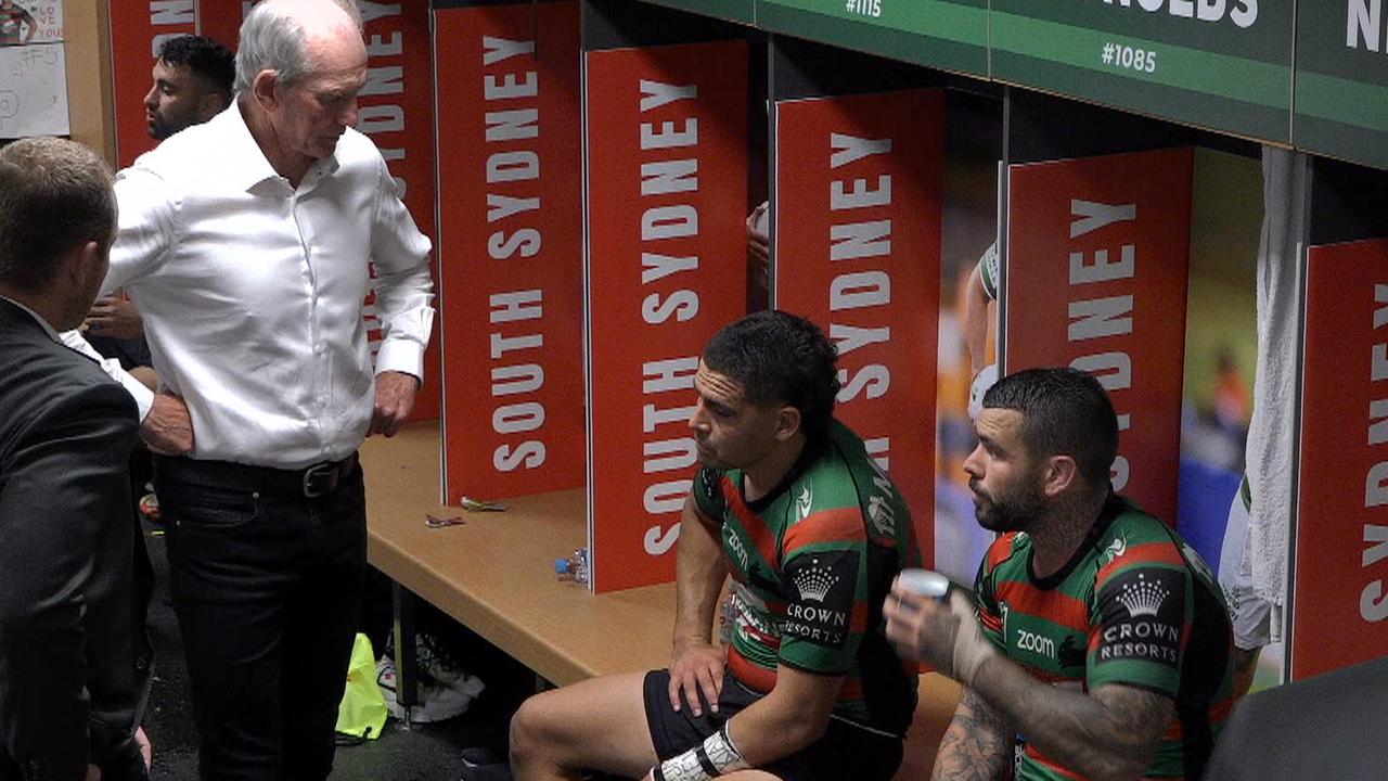 Wayne Bennett with Cody Walker and Adam Reynolds.