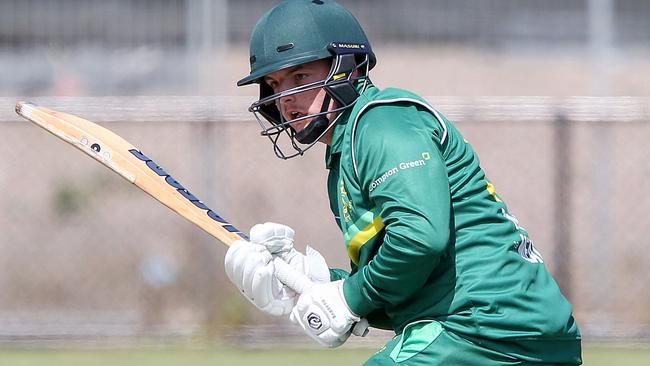 VSDCA Cricket: Spotswood v Malvern at McLean Reserve. Spotswood January 15.  Riley Vernon of Spotswood at bat. Picture : George Sal