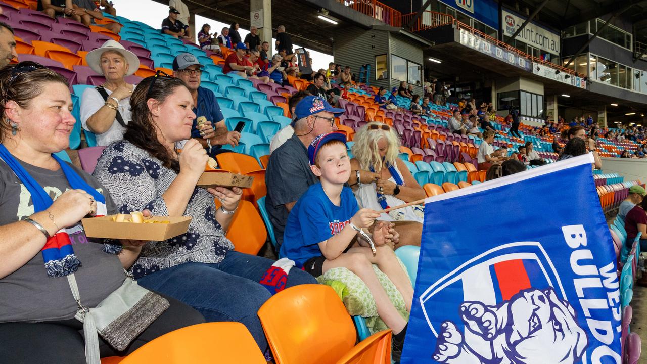 Fans at the Gold Coast Suns v Western Bulldogs 2025 AFL match at TIO Stadium. Picture: Pema Tamang Pakhrin