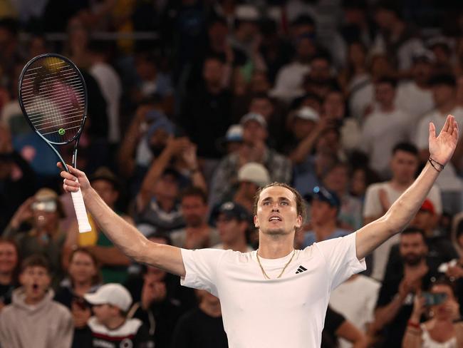 Germany's Alexander Zverev celebrates his victory over Lukas Klein.