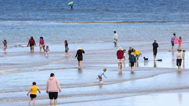 Families take to the beach at Torquay on the weekend. Picture: Ian Currie