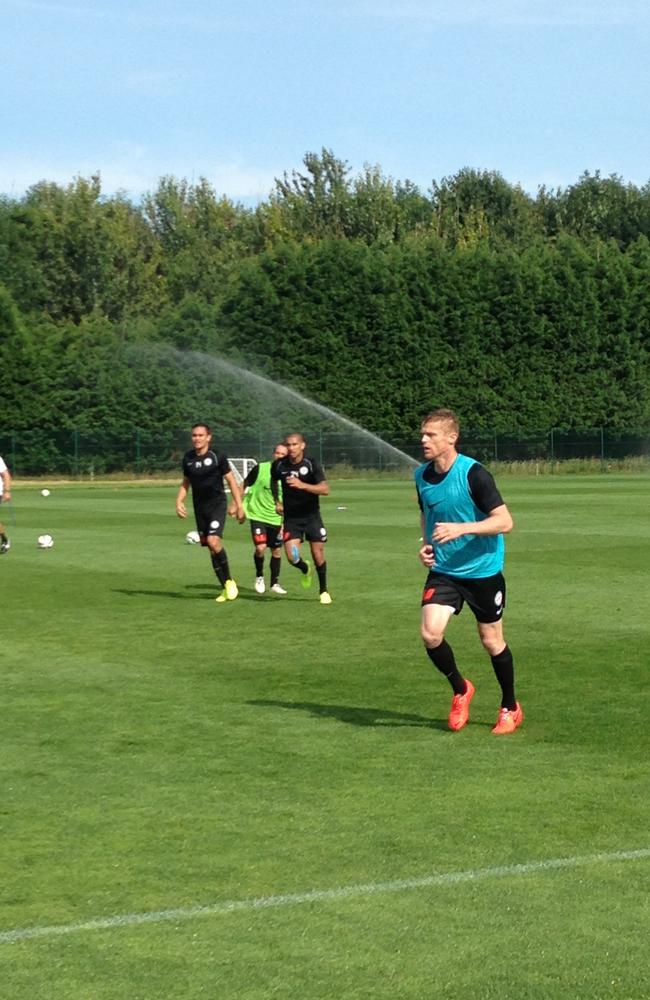 Former Fulham star Damien Duff trains with his Melbourne City teammates.