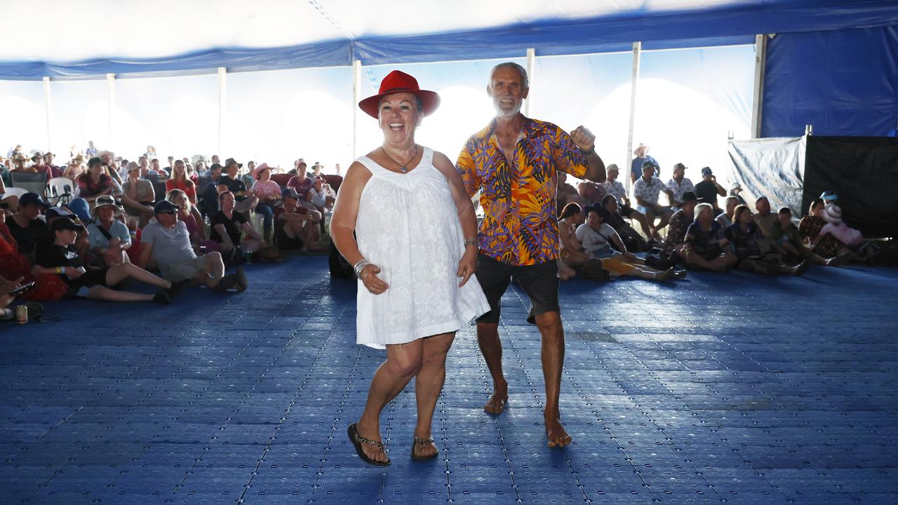 Jocelyn Booth and Michael Alba have a dance to Amy Sheppard at the Savannah in the Round music festival, held at Kerribee Park rodeo grounds, Mareeba. Picture: Brendan Radke